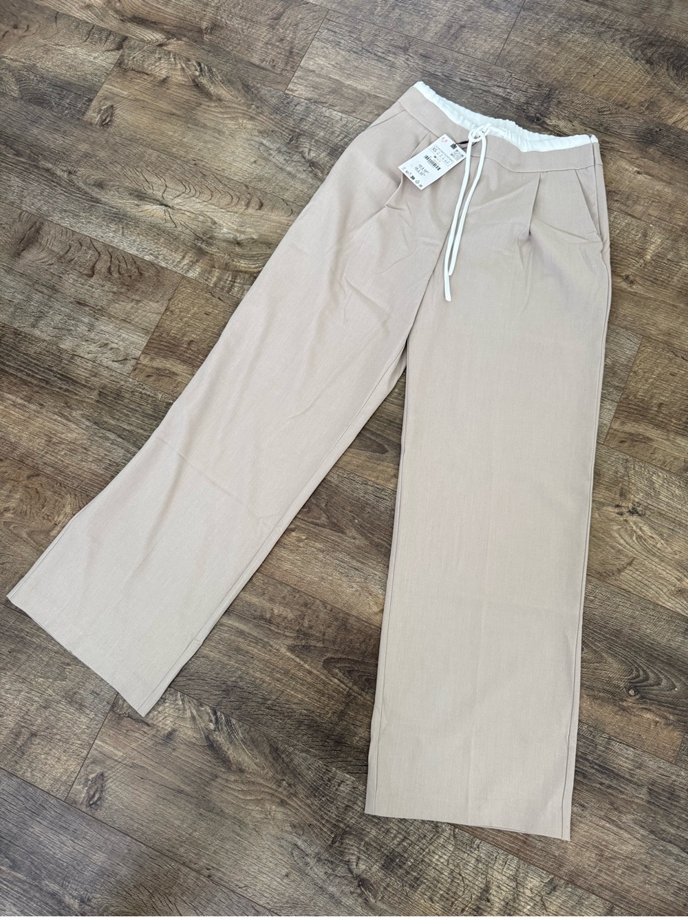 Zara Beige Wide-Leg Drawstring Trousers